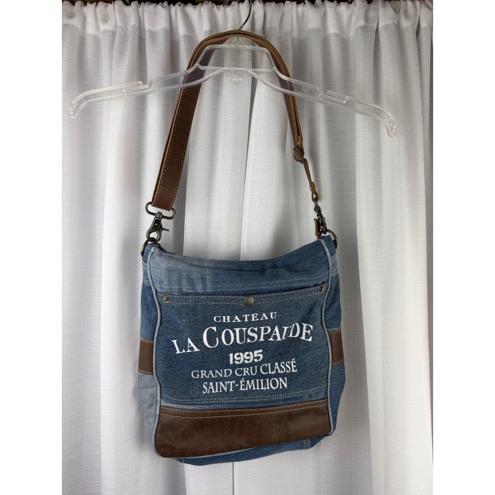 Myra Bag Chateau La Couspaude Denim Crossbody Purse Shoulder Bag Blue Brown